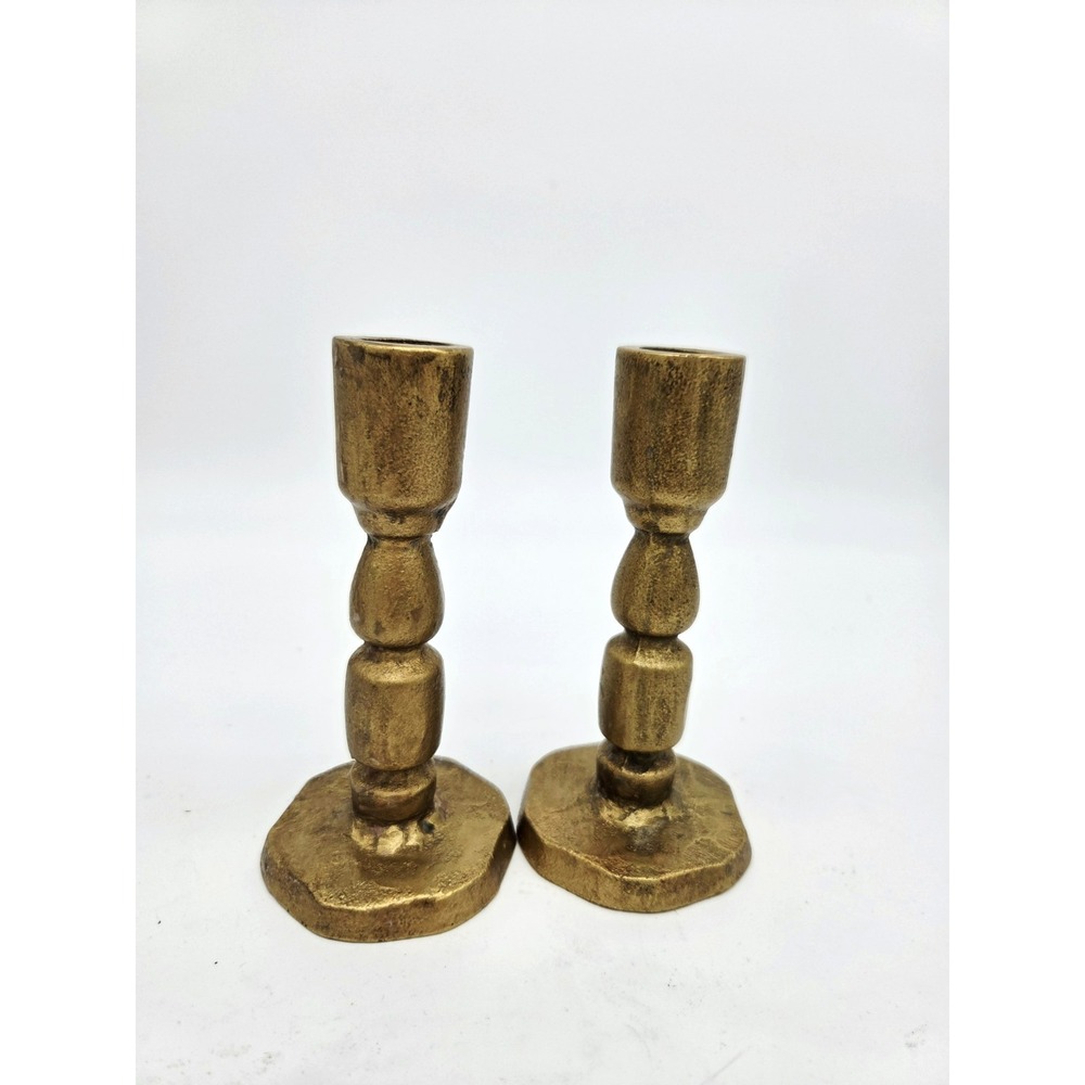 Candlestick Candle Holder Rustic Brass Hammered Lot Of 2 - 5.5"